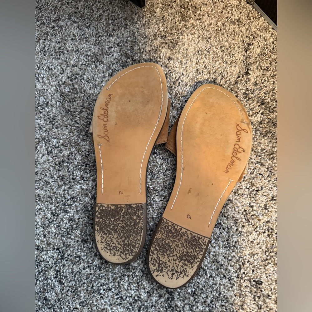 Sam Edelman Brown Suede Slides with Snake-Print Buckle - Picture 3 of 3